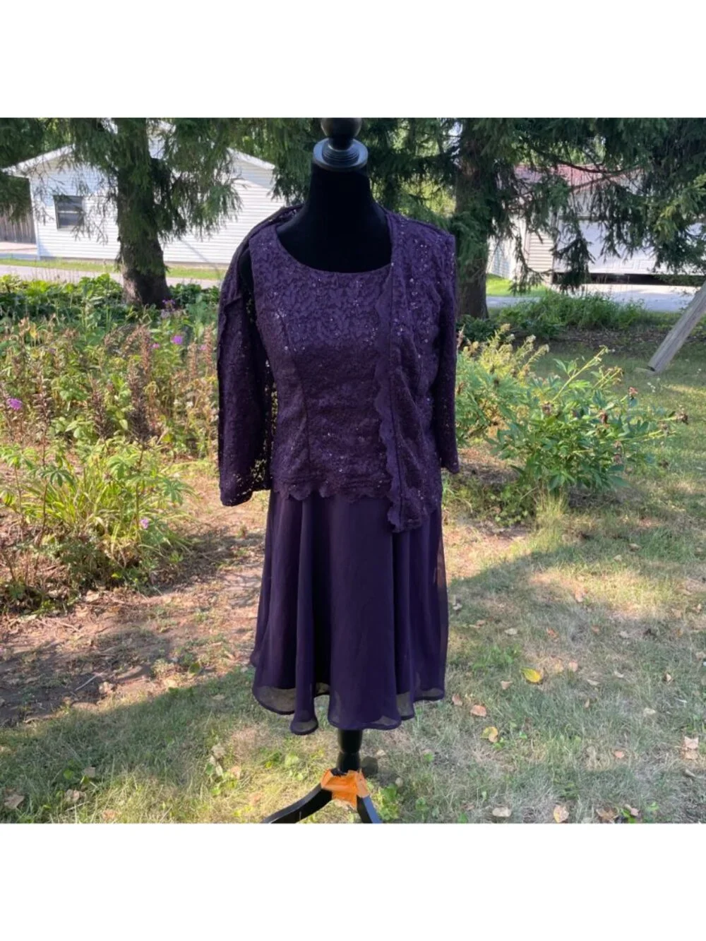 Vintage 90s 2pc Set Dress Cardigan Lace Seqin Drop Waist Flowy Fairy 10 Formal